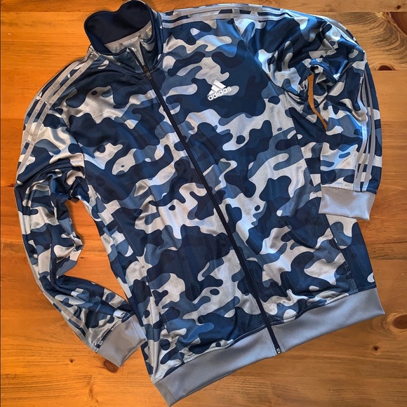 adidas Tops - Unisex Adidas Blue Camo Athletic Jacket/Sweatshirt adidas Tops - Unisex Adidas Blue Camo Athletic Jacket/Sweatshirt